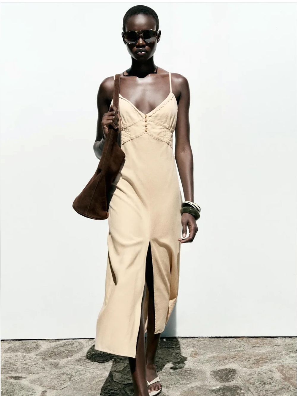 Zara Beige Spaghetti-Strap Slip Dress , size M, NWT